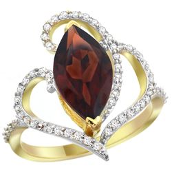 Natural 3.33 ctw Garnet & Diamond Engagement Ring 14K Yellow Gold - REF-77A5V