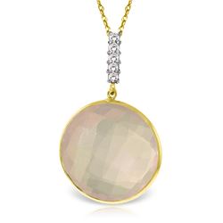 Genuine 17.08 ctw Rose Quartz & Diamond Necklace Jewelry 14KT Yellow Gold - REF-54F6Z