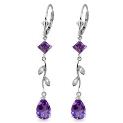 Genuine 3.97 ctw Amethyst & Diamond Earrings Jewelry 14KT White Gold - REF-44Z9N