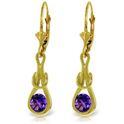 Genuine 1.30 ctw Amethyst Earrings Jewelry 14KT Yellow Gold - REF-49Z3N