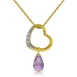 Genuine 2.28 ctw Amethyst & Diamond Necklace Jewelry 14KT Yellow Gold - REF-40F7Z