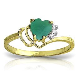 Genuine 1.02 ctw Emerald & Diamond Ring Jewelry 14KT Yellow Gold - REF-36T9A