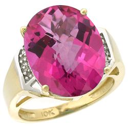 Natural 11.02 ctw Pink-topaz & Diamond Engagement Ring 14K Yellow Gold - REF-65F8N