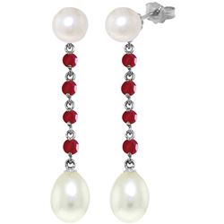 Genuine 11 ctw Pearl & Ruby Earrings Jewelry 14KT White Gold - REF-31F4Z