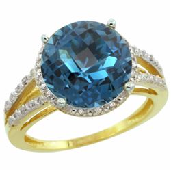 Natural 5.34 ctw London-blue-topaz & Diamond Engagement Ring 10K Yellow Gold - REF-37Y3X