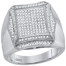 0.50 CTW Mens Prong-set Diamond Square Cluster Ring 10KT White Gold - REF-75W2K