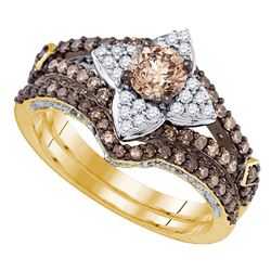 1.33 CTW Cognac-brown Color Diamond Bridal Ring 14KT Yellow Gold - REF-127H4M