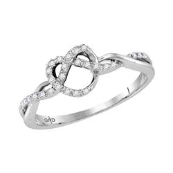 0.13 CTW Diamond Heart Pretzel Ring 10KT White Gold - REF-19K4W