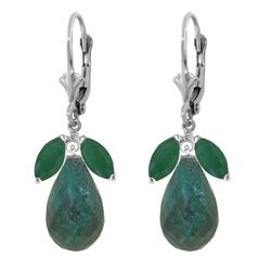 Genuine 18.6 ctw Emerald & Green Sapphire Corundum Earrings Jewelry 14KT White Gold - REF-49N3R