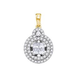 0.94 CTW Princess Diamond Cluster Circle Pendant 14KT Yellow Gold - REF-112N5F