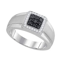 0.40 CTW Mens Black Color Diamond Square Cluster Ring 10KT White Gold - REF-41X9Y