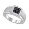 Image 1 : 0.40 CTW Mens Black Color Diamond Square Cluster Ring 10KT White Gold - REF-41X9Y