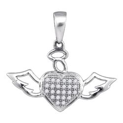 0.10 CTW Diamond Heart Love Angel Pendant 10KT White Gold - REF-8Y9X