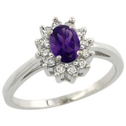 Natural 0.67 ctw Amethyst & Diamond Engagement Ring 14K White Gold - REF-48H6W