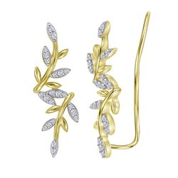 0.22 CTW Diamond Floral Earrings 10KT Yellow Gold - REF-22X4Y