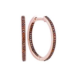 0.25 CTW Red Color Diamond Hoop Earrings 10KT Rose Gold - REF-28F4N