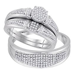 0.50 CTW Diamond Cluster His & Hers Matching Trio Ring 10KT White Gold - REF-64M4H