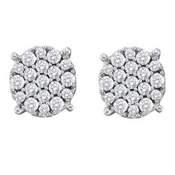 0.52 CTW Pave-set Diamond Flower Cluster Earrings 14KT White Gold - REF-57K2W