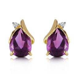 Genuine 3.16 ctw Amethyst & Diamond Earrings Jewelry 14KT Yellow Gold - REF-45H2X