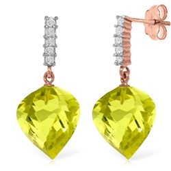 Genuine 21.65 ctw Lemon Quartz & Diamond Earrings Jewelry 14KT Rose Gold - REF-52V9W