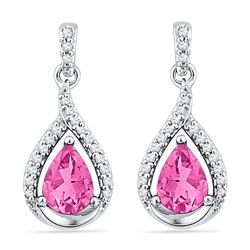 3.2 CTW Created Pink Sapphire Dangle Earrings 10KT White Gold - REF-22W4K