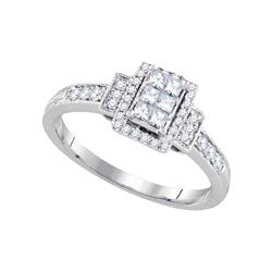 0.38 CTW Princess Diamond Cluster Bridal Engagement Ring 14KT White Gold - REF-33W7K