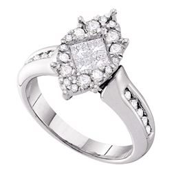 1.01 CTW Princess Diamond Soleil Cluster Bridal Engagement Ring 14KT White Gold - REF-119Y9X