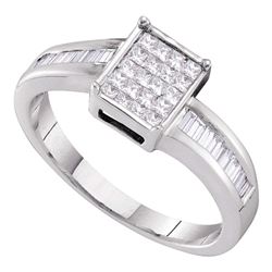 0.40 CTW Princess Diamond Square Cluster Bridal Engagement Ring 14KT White Gold - REF-44Y9X