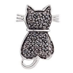 0.25 CTW Black Color Diamond Kitty Cat Pendant 14KT White Gold - REF-22F4N