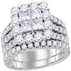 Image 1 : 3 CTW Princess Diamond Cluster Bridal Engagement Ring 14KT White Gold - REF-285F2N