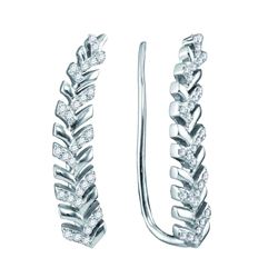 0.20 CTW Diamond Tapered Leaf Climber Earrings 10KT White Gold - REF-26H9M