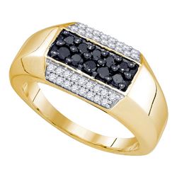 0.70 CTW Mens Black Color Diamond Cluster Ring 10KT Yellow Gold - REF-41M9H