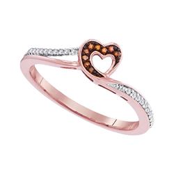 0.10 CTW Red Color Diamond Heart Love Ring 10KT Rose Gold - REF-13M4H