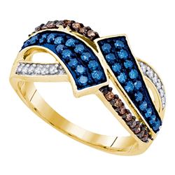 0.50 CTW Blue & Cognac-brown Color Diamond Ring 10KT Yellow Gold - REF-26H9M