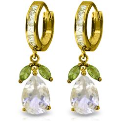 Genuine 14.3 ctw White Topaz & Peridot Earrings Jewelry 14KT Yellow Gold - REF-82F9Z