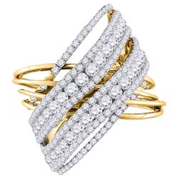 2.48 CTW Diamond Crossover Open Strand Cocktail Ring 14KT Yellow Gold - REF-240Y2X