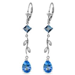 Genuine 3.97 ctw Blue Topaz & Diamond Earrings Jewelry 14KT White Gold - REF-44K9V