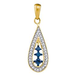 0.20 CTW Blue Color Diamond Teardrop Pendant 10KT Yellow Gold - REF-12K8W