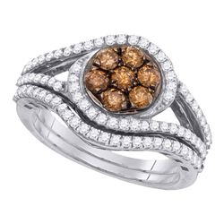 1 CTW Cognac-brown Color Diamond Cluster Bridal Ring 10KT White Gold - REF-75M2H