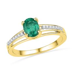 0.07 CTW Oval Created Emerald Solitaire Ring 10KT Yellow Gold - REF-14F9N