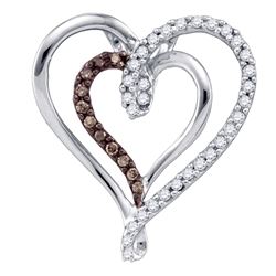 0.24 CTW Cognac-brown Color Diamond Double Nested Heart Pendant 10KT White Gold - REF-22Y4X