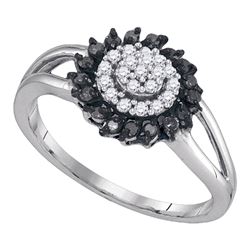 0.25 CTW Black Color Diamond Cluster Ring 10KT White Gold - REF-18F2N