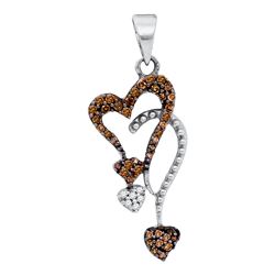 0.20 CTW Cognac-brown Color Diamond Double Heart Droplet Pendant 10KT White Gold - REF-10W5K