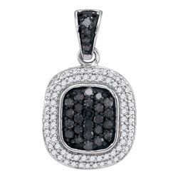 0.50 CTW Black Color Diamond Square Cluster Pendant 10KT White Gold - REF-25H4M