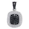 Image 1 : 0.50 CTW Black Color Diamond Square Cluster Pendant 10KT White Gold - REF-25H4M