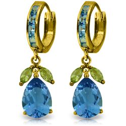 Genuine 14.3 ctw Blue Topaz & Peridot Earrings Jewelry 14KT Yellow Gold - REF-82Y9F