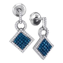 0.50 CTW Blue Color Diamond Square Dangle Earrings 10KT White Gold - REF-26M9H