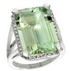Image 1 : Natural 15.06 ctw green-amethyst & Diamond Engagement Ring 14K White Gold - REF-81K9R