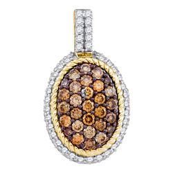0.96 CTW Cognac-brown Color Diamond Oval Rope Cluster Pendant 10KT Yellow Gold - REF-57M2H