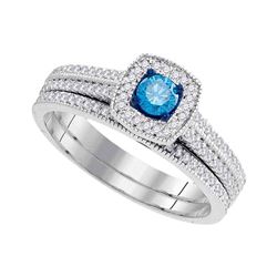 0.50 CTW Blue Color Diamond Bridal Wedding Engagement Ring 10KT White Gold - REF-44H9M